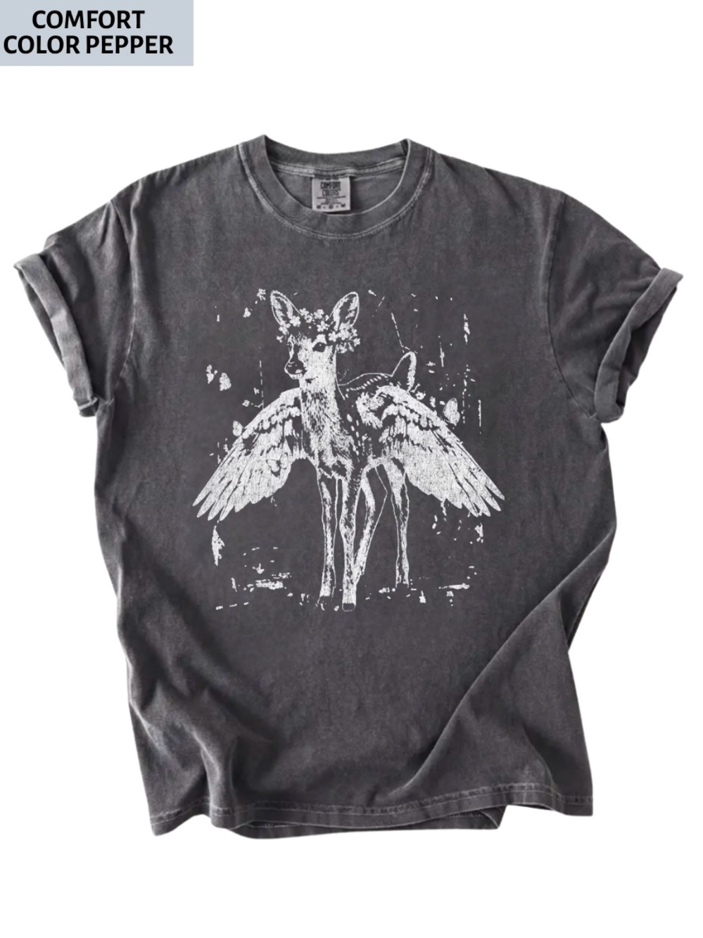 Comfort Colors Pepper Dark Academy Graphic Tee - Deer Wings